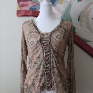 Liz Claiborne Floral Ruched Blouse - Cream and Brown